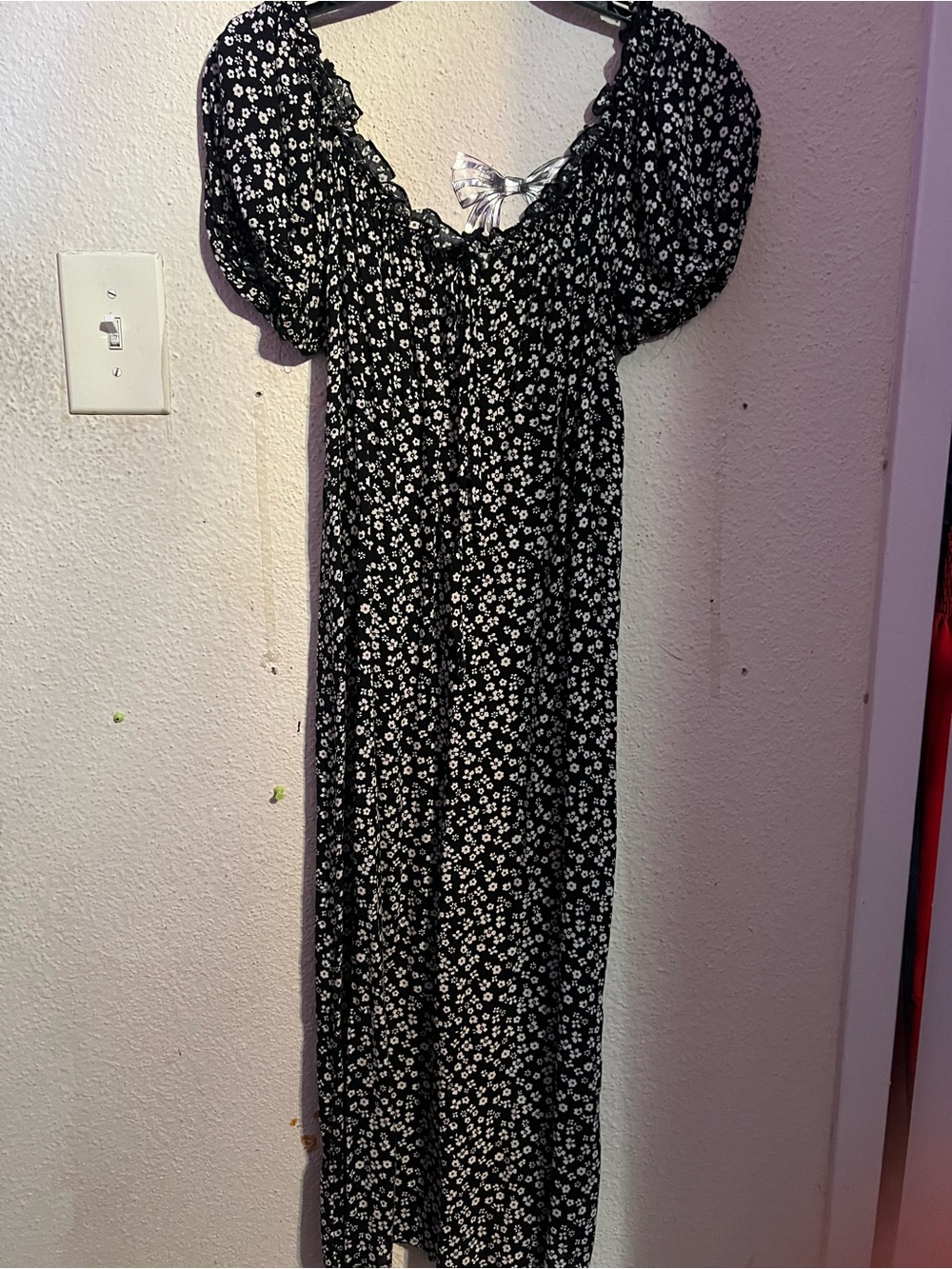 AUW Black Maxi Dress with White Floral Print
